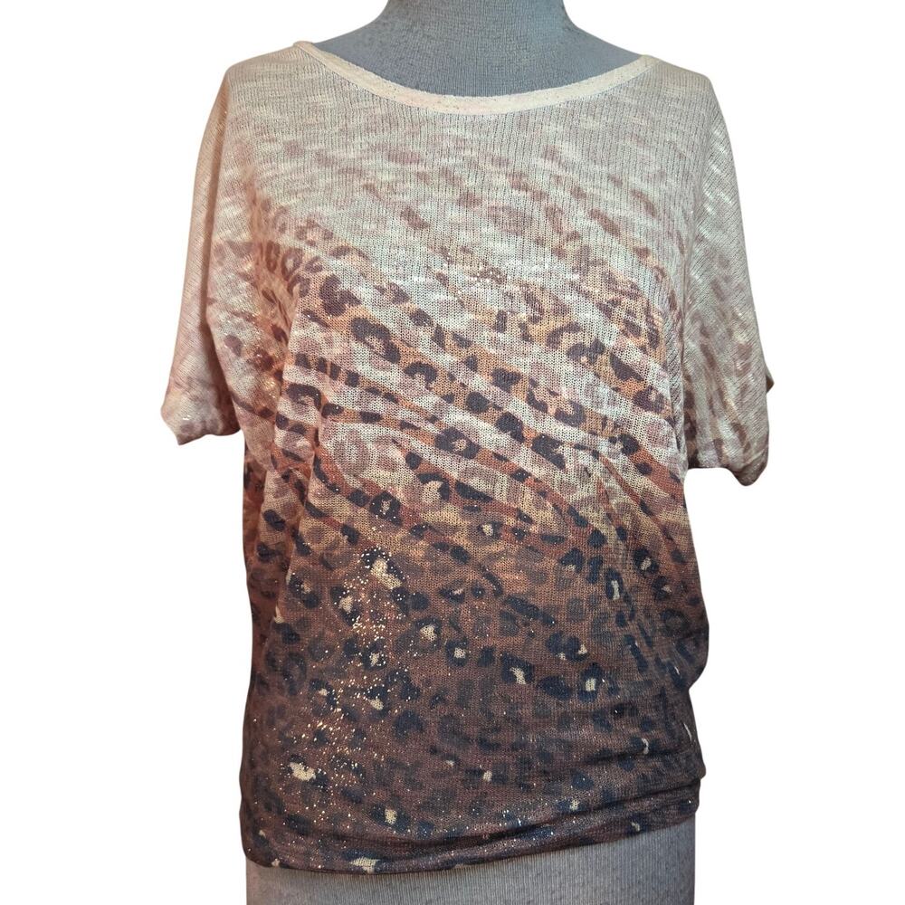 Cache Metallic Knit Short Sleeve Sweater Size XS